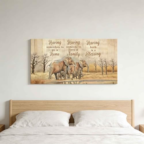 Elephant Family Home Family Blessing Canvas Wall Art Large Modern Emotional - Image 5