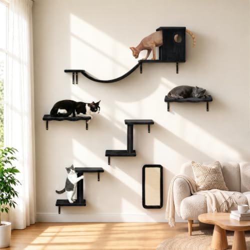 6‑in‑1 Cat Wall Shelves, Wall Mounted Cat Furniture Set by Meecal