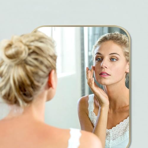 30x36 Inch Gold Bathroom Mirror, Brushed Brass Gold Metal Framed Rectangular - Image 3