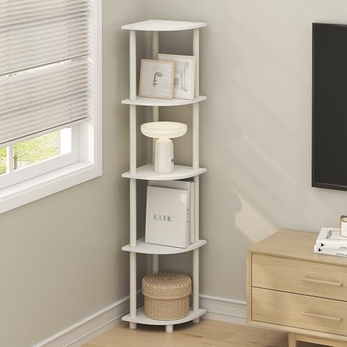 Furinno Turn-N-Tube Corner Shelf, 5-Tier Corner Bookshelf, Open Storage Shelves - Image 2