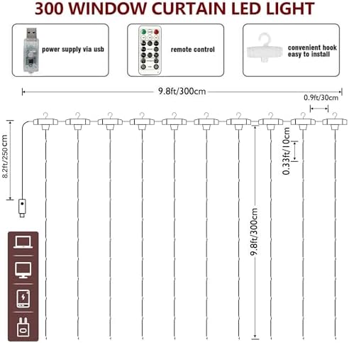 HOME LIGHTING Window Curtain String Lights, 300 LED 8 Lighting Modes Fairy - Image 6