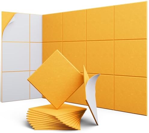Square Acoustic Panels, 12 Pack Self-Adhesive Sound Panels by UNECHOACOUSTIC