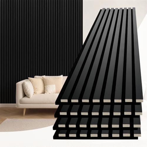 Art3d 94 x 12.6 in, Acoustic Lightweight Slat Wood Wall Panels, Matte Black by Art3d