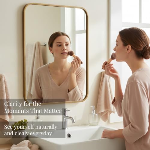2-Pack 24x30 Inch Antique Gold Rounded Rectangle Vanity Mirrors - Image 6