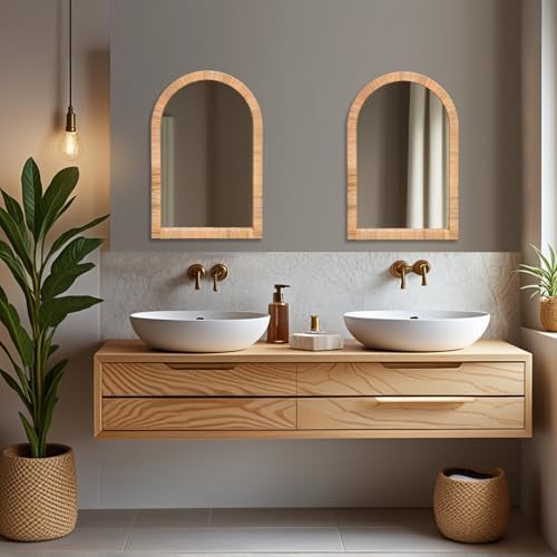 FUIN Boho Rattan Wall Mirror 20×30 Inch Arched Natural Rattan Frame – Farmhouse - Image 2