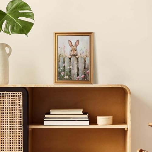 KBKART Gold Framed Bunny Wall Art, Rabbit and Wildflowers Painting 8x10Inch - Image 5