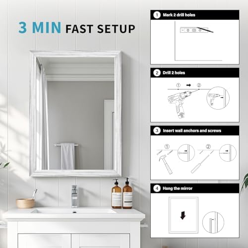 White Wood Effect Framed Wall Mirror, 20x30 Rectangle Mirror - Image 5