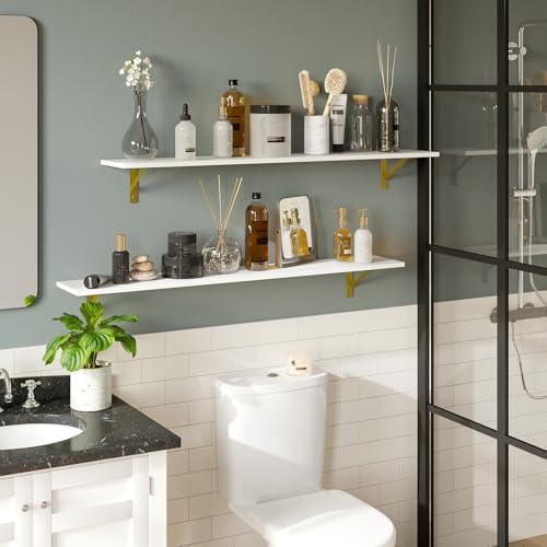DINZI LVJ Long Wall Shelves, 47.3Inch Wooden Wall Mounted Shelves - Image 5