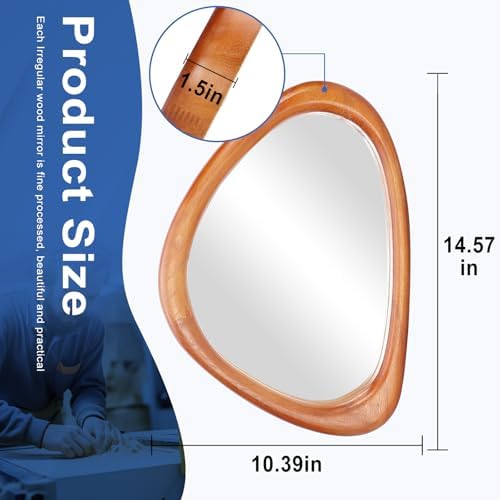 Irregular Wall Mirror, 15*10in Asymmetrical Wood Mirrors, Small Wall Mirror - Image 2