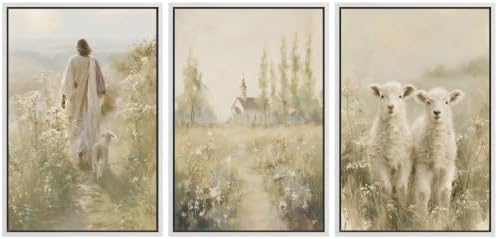 MUDECOR Framed Canvas Print Wall Art Set Jesus and Lambs by MUDECOR