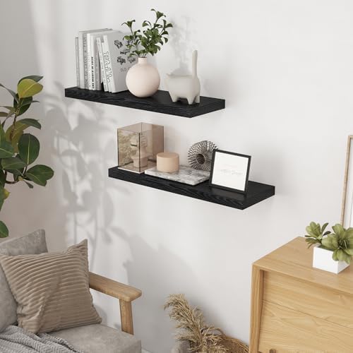 Fun Memories 32" W x 9.3" D Floating Shelves in Black, Rustic Wood Deep Shelves - Image 2