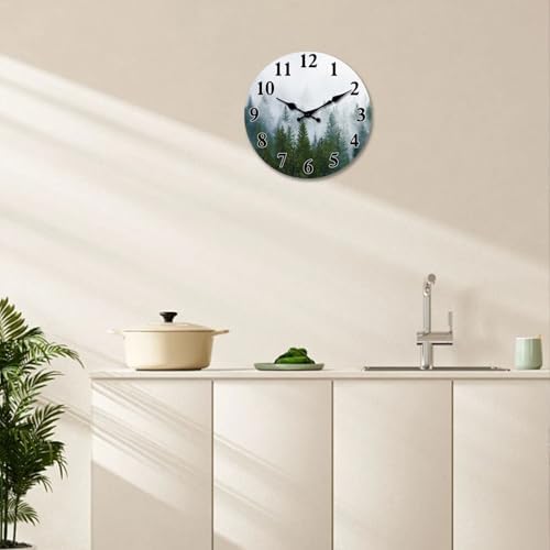 XFM Small Wooden Wall Clock Battery Operated 10 Inch Misty Forest - Image 2
