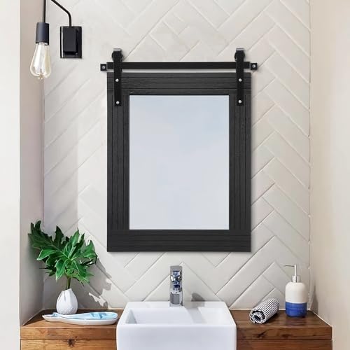 AAZZKANG Black Framed Wall Mirror Large Barn Door Style Wood Mirrors Rectangle - Image 3