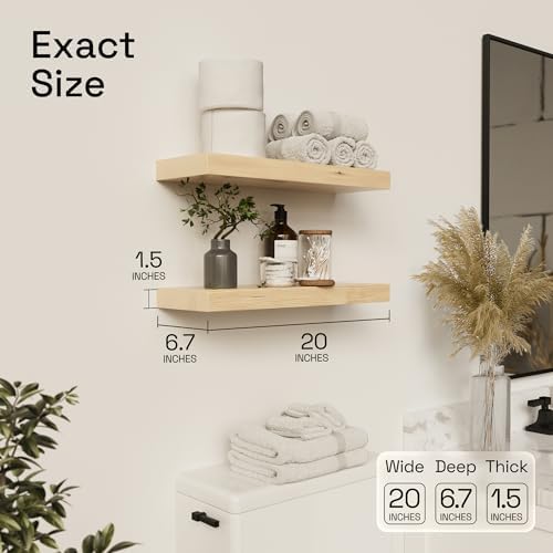 Solid Wood Floating Shelves for Wall 20 Inch Natural Wood, Wooden Shelf - Image 3
