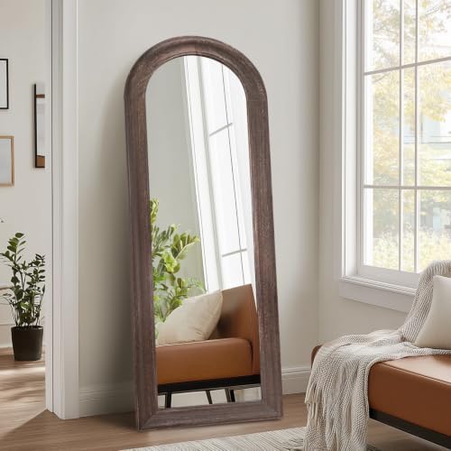 58x22 Solid Wood Arched Full Length Mirror, Elegant Brown Finish - Image 5