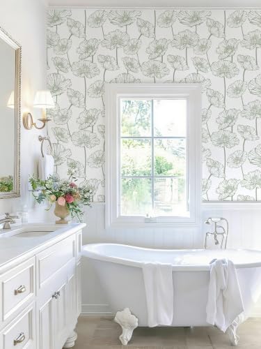 Orainege Floral Peel and Stick Wallpaper Green and White Wallpaper - Image 4