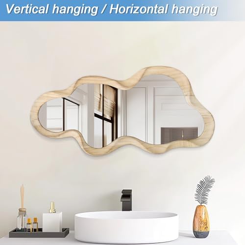 Asymmetrical Mirror, Large Irregular Wall Wood Frame Mirrors Wavy Mirror - Image 5