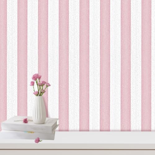 Pink Stripe Peel and Stick Wallpaper 15.7" x 236" by Horryhaushomedecoration