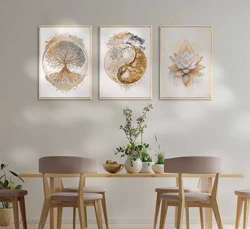 Tree of Life Canvas Wall Art Lotus Zen Painting Picture Wall Decor Abstract Yin - Image 5