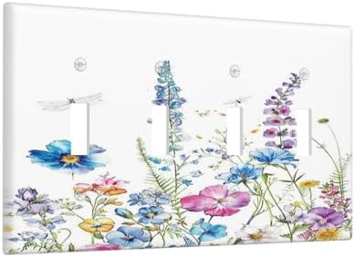 Light Switch Covers Boho Colorful Flowers Plants And Dragonflies Quad Toggle 4 - Image 2