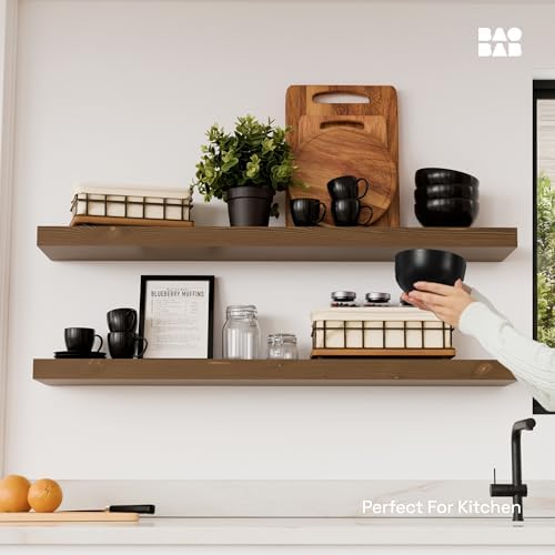 Solid Wood Floating Shelves for Wall 36 Inches Long, Walnut Wooden Shelf - Image 2