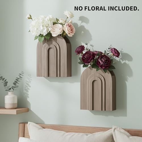2 Pack Natural Wooden Wall Vase Set - Image 2