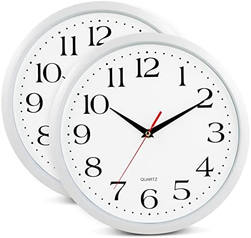 Bernhard Products White Wall Clocks, 2 Pack Silent Non Ticking by BernhardProducts