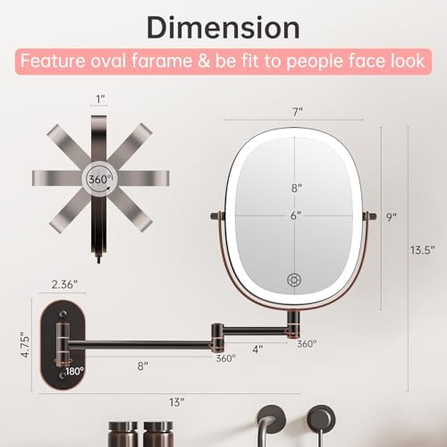 FUNTOUCH 5000mAh Rechargeable Wall Mounted Lighted Makeup Mirror - Image 6