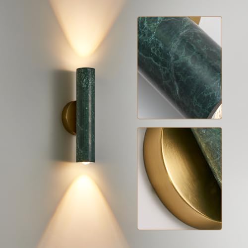 Green Marble Cylinder Wall Sconce, Brass Light - Image 4