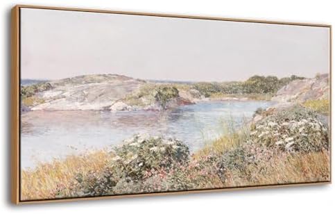 DJSYLIFE Vintage Meadow and Pond Framed Wall Art, Farmhouse Landscape by DJSYLIFE