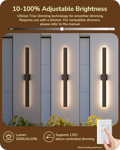 EDISHINE 2 Pack Modern LED Outdoor Wall Lights, 39.3" Linear Bronze Sconce - Image 5