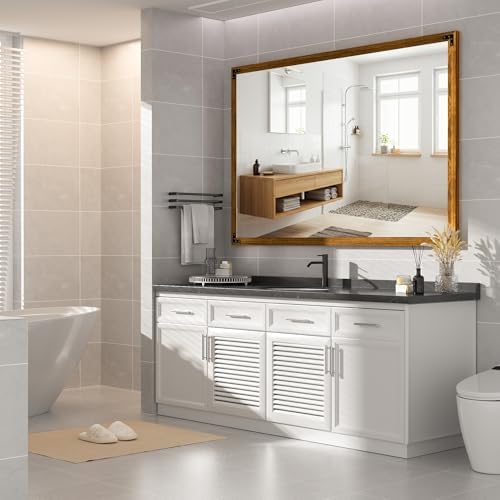 Hasipu Farmhouse Bathroom Mirror, Walnut Vintage Vanity Mirror Modern Farmhouse - Image 3