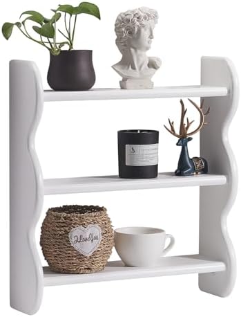 100% Solid Wood Wall Shelf 3-Tier, Vintage Shelves Wall Mounted Storage Rack by HuiDao