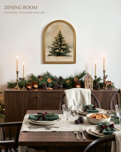 VIYYIEA Gold Arched Framed Christmas Tree Wall Art, Cozy Winter Pine Prints - Image 2
