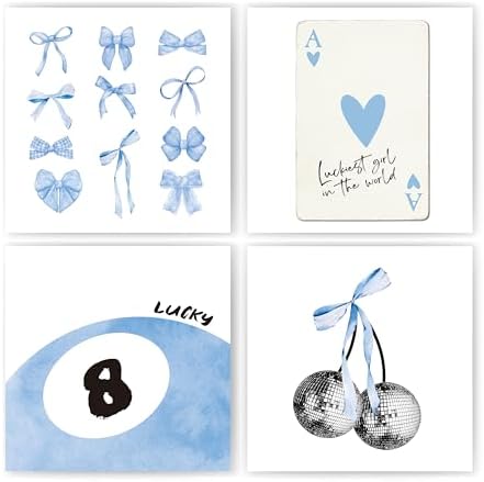 okaxscm Light Blue Coquette Trendy Preppy Wall Art Prints Set of 4, Coquette by okaxscm