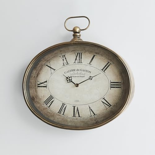 Large Vintage Wall Clock, 20 inch, Distressed Gold, Oval Frame - Image 4