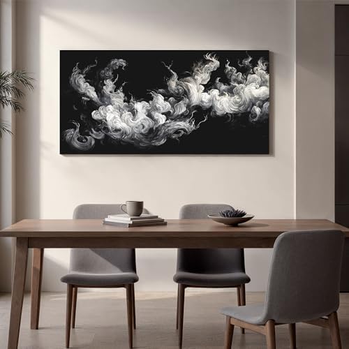YISXINOAG Black White Abstract Wall Art Minimalist Smoke Painting 20"X40" - Image 4