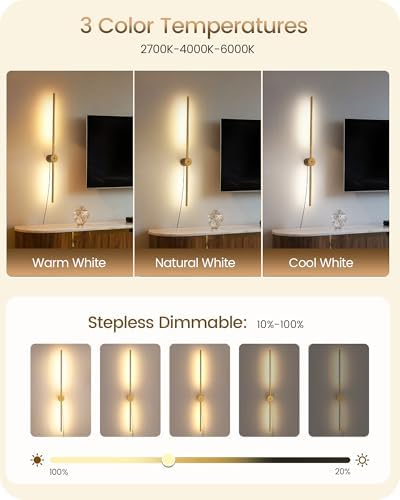 33" Wall Sconces Set of 2 with Remote Control, Dimming & 3 Color Temperatures - Image 2