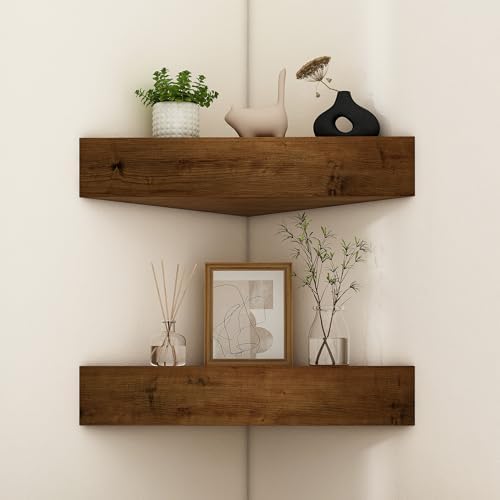 Wall Corner Floating Shelves, Wood Rustic Handmade Shelf by RIKNIO