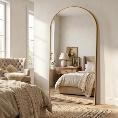76"×35" Floor Mirror Full Length Arched Full Length Mirror Gold by Unknown