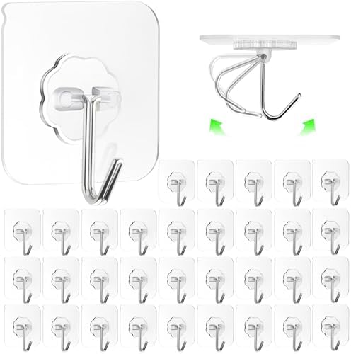 ZESLMG Adhesive Wall Hooks for Hanging, 32 Pack Self Sticky Hooks Heavy Duty by ZESLMG