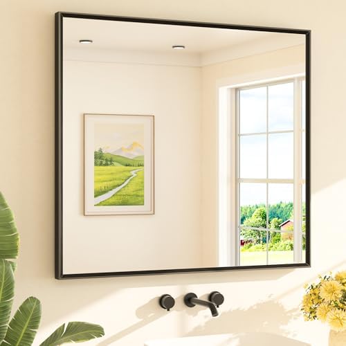 TETOTE Black Framed Mirror for Bathroom Vanity 40" x 36" Matte Black Rectangle by TETOTE
