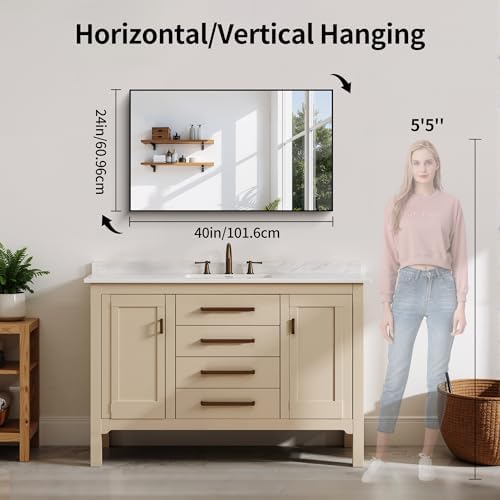 YIROMAN Bathroom Mirror 24"x40", Matte Black Bathroom Mirror - Image 3