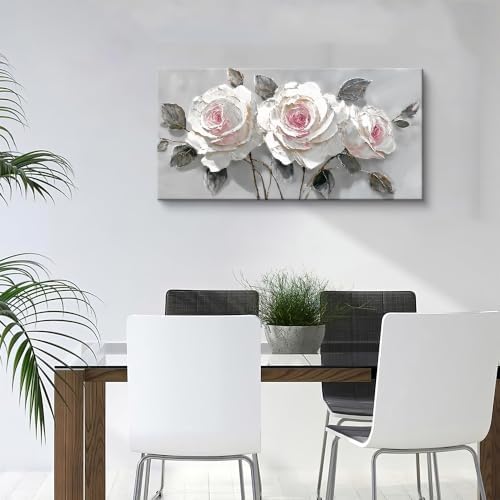 Modern White Pink Rose Canvas Wall Art Decor - Image 2