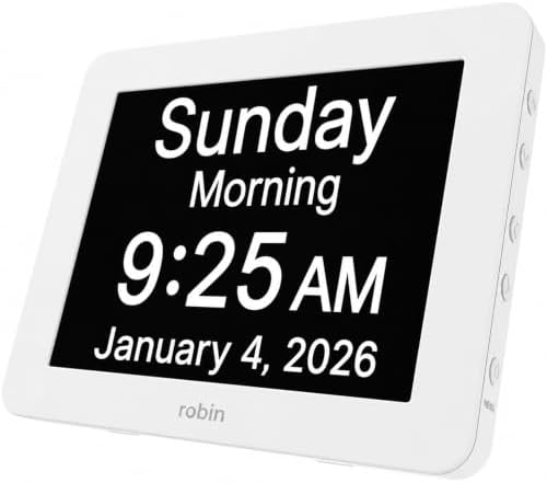 Robin Day Clock 2026 for Seniors, Easy-to-Read Display for Elderly, Day Date by Robin