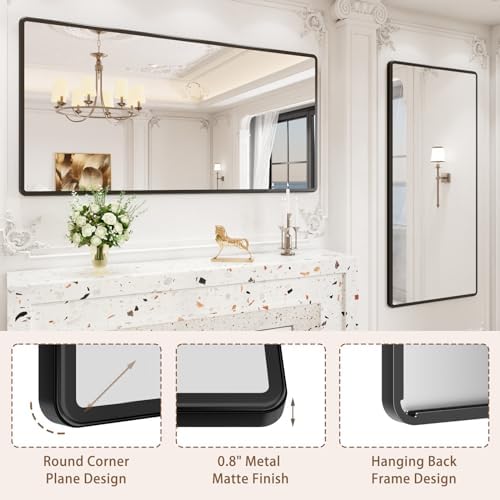 pertetey Black Bathroom Mirror, Aluminum Frame Wall Mirror, 60 x 30 in - Image 3