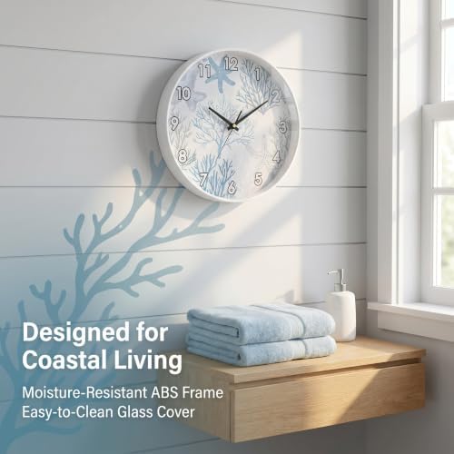 Ocean Theme Coral Starfish Beach Seashell wall clock Silent Non Ticking battery - Image 4