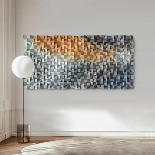 LIUZEYUE - Large 3D Wood Mosaic Wall Art, Hand-Painted Abstract Wood Block - Image 6