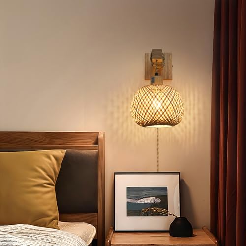 Woven Rattan Plug in Wall Sconce, 15 RGB Dimmable Boho Light - Image 2