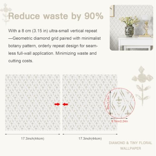 Heroad Peel Stick Wallpaper Beige/Neutral Floral Contact Paper Farmhouse - Image 2
